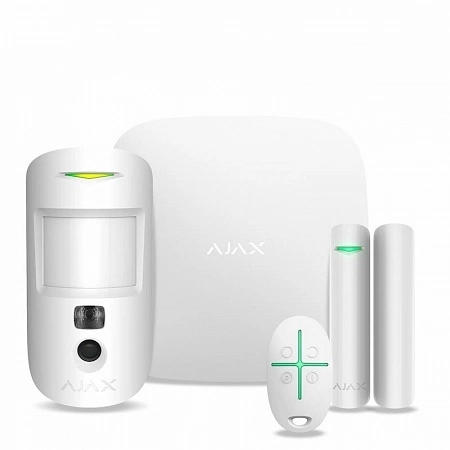 Ajax StarterKit Cam (White) (16583.42.WH1) Комплект оборудования, в составе: Интеллектуальная централь (Hub 2), датчик движения с фотоверификацией (MotionProtect), датчик открытия (DoorProtect), брелок (SpaceControl)