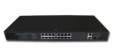 Tantos TSn - 16P18n Коммутатор, 16 PoE Ethernet 10/100Мб портов, 2 гигабитных порта 10/100/1000Base - T/SFP, для установки в стойку